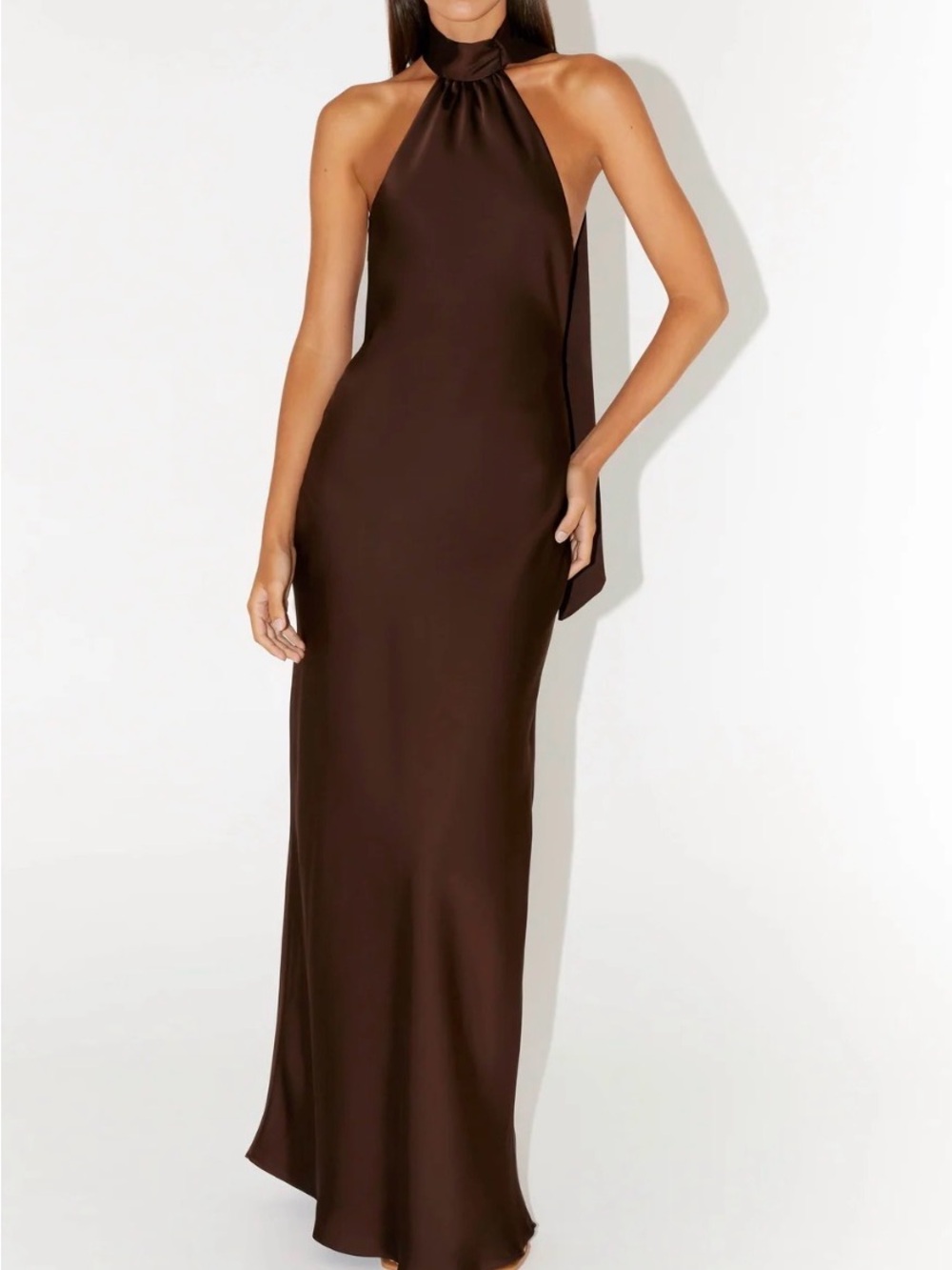 Peppermayo One-Shoulder Brown Satin Gown